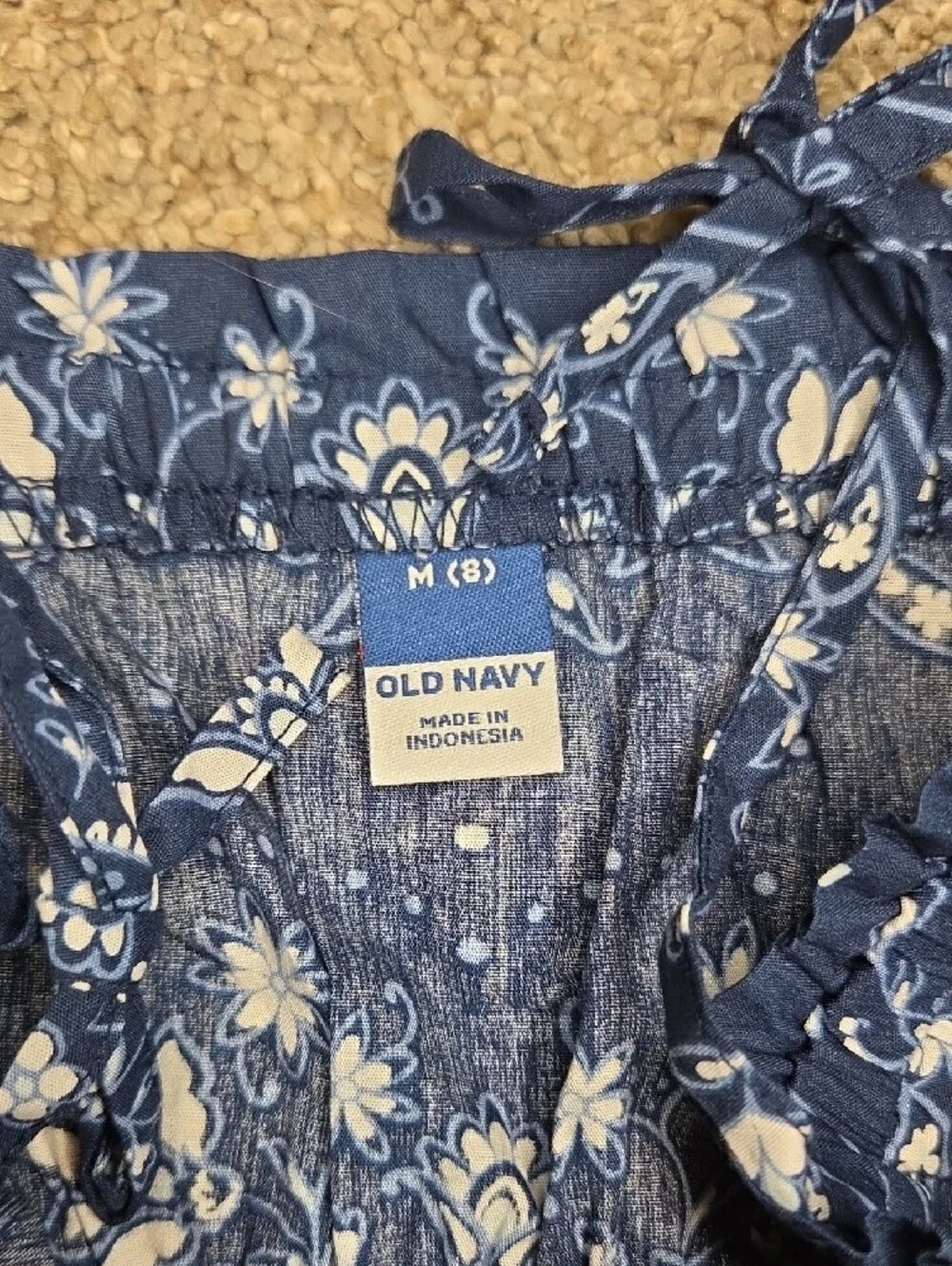 Girls Old Navy Navy Blue Floral Tie-Strap Smocked Camisole